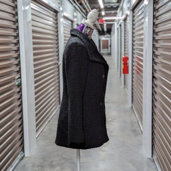 Calvin Klein Size XS Women's Black Textured Fit & Flare Wool Blend Pea Coat - Picture 4 of 12